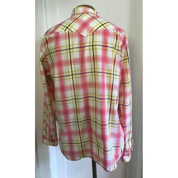 Hollister Mens XL Pink Windowpane Plaid Pearl Snaps Rancher Pockets Western - Picture 2 of 7